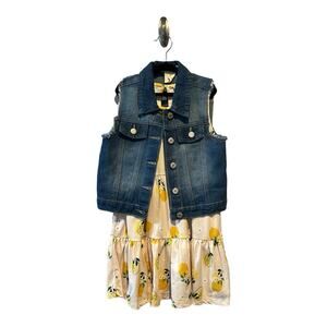 Soho Blue Lemon Dress and Denim Vest Set size 6X Yellow